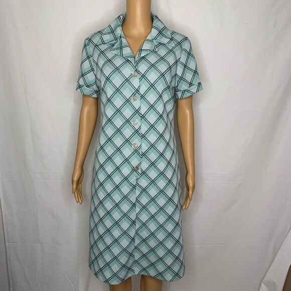 Vintage Plaid Dress Folded Collar Button Down - Picture 1 of 8